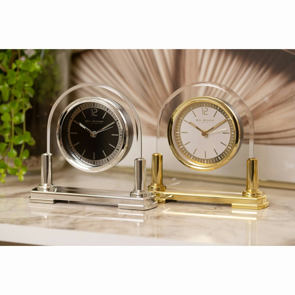 image 1 of Wm.Widdop Glass Mantel Clock 2 Tone Dial Gold Stand Gold | Clear