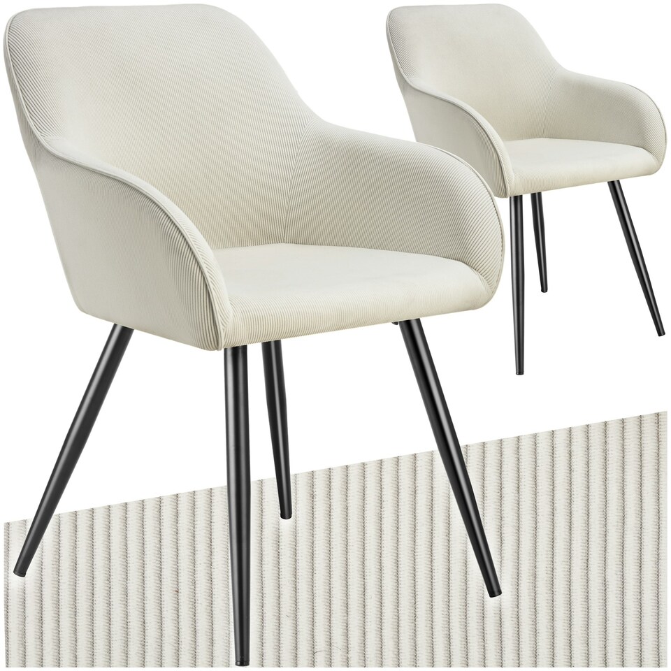 image 1 of Dining Chair Marilyn - corduroy look, upholstered, armchair, continuous backrest - Set of 2 Cream | Cream/Black