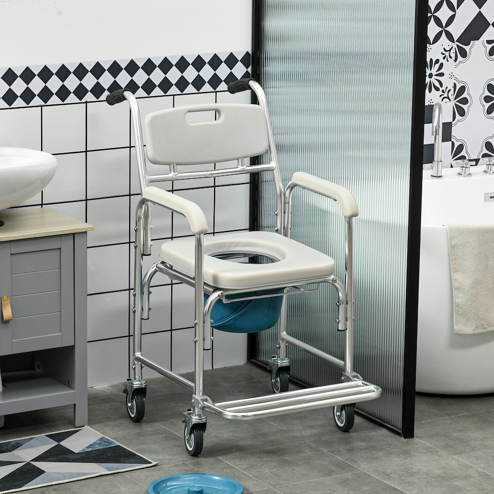 image 1 of HOMCOM Personal Mobility Assist Waterproof Shower Commode Wheelchair Grey Grey