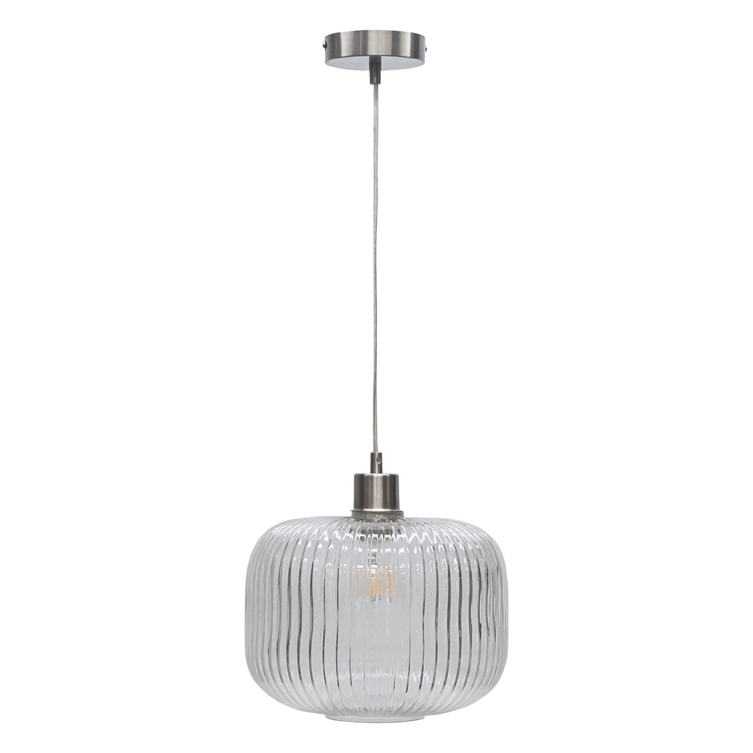 First Choice Lighting Batley Large - Clear Ribbed Glass with Satin Nickel Pendant Fitting