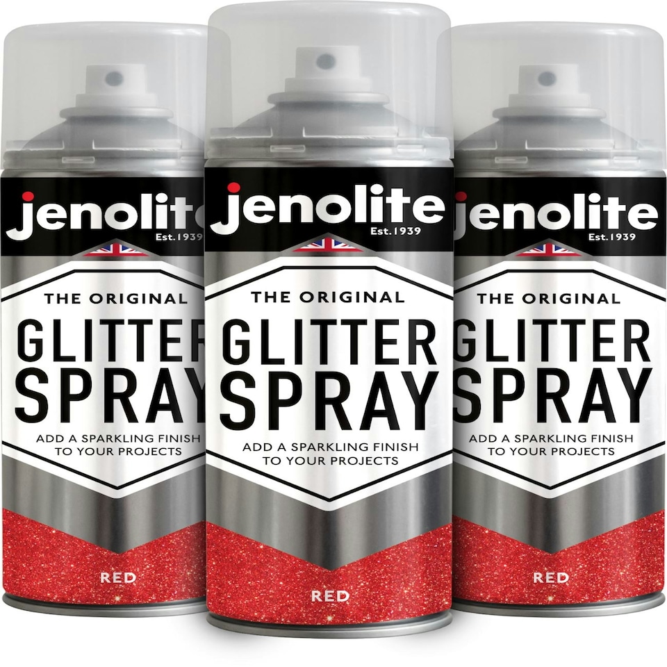 image 1 of Jenolite Multi-Surface Glitter Paint - Red - 400ml Spray Can - 3-Pack