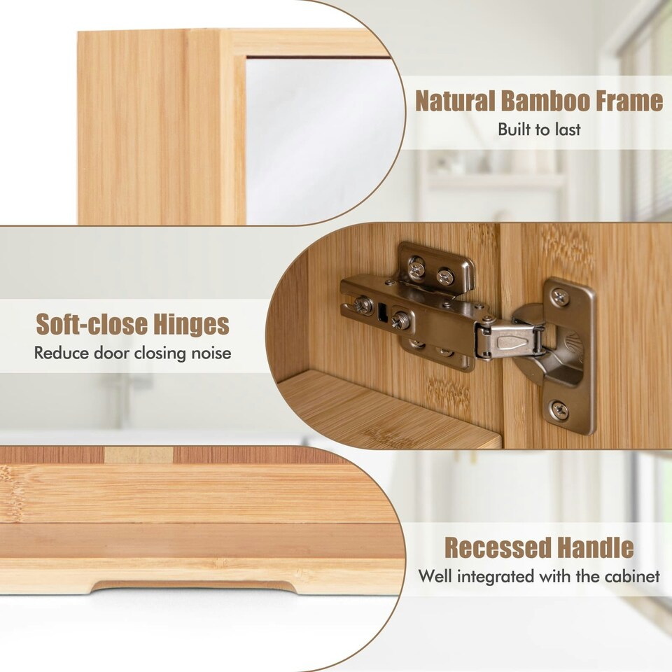 image 1 of COSTWAY Bathroom Wall Cabinet Double Door Medicine Storage Brown