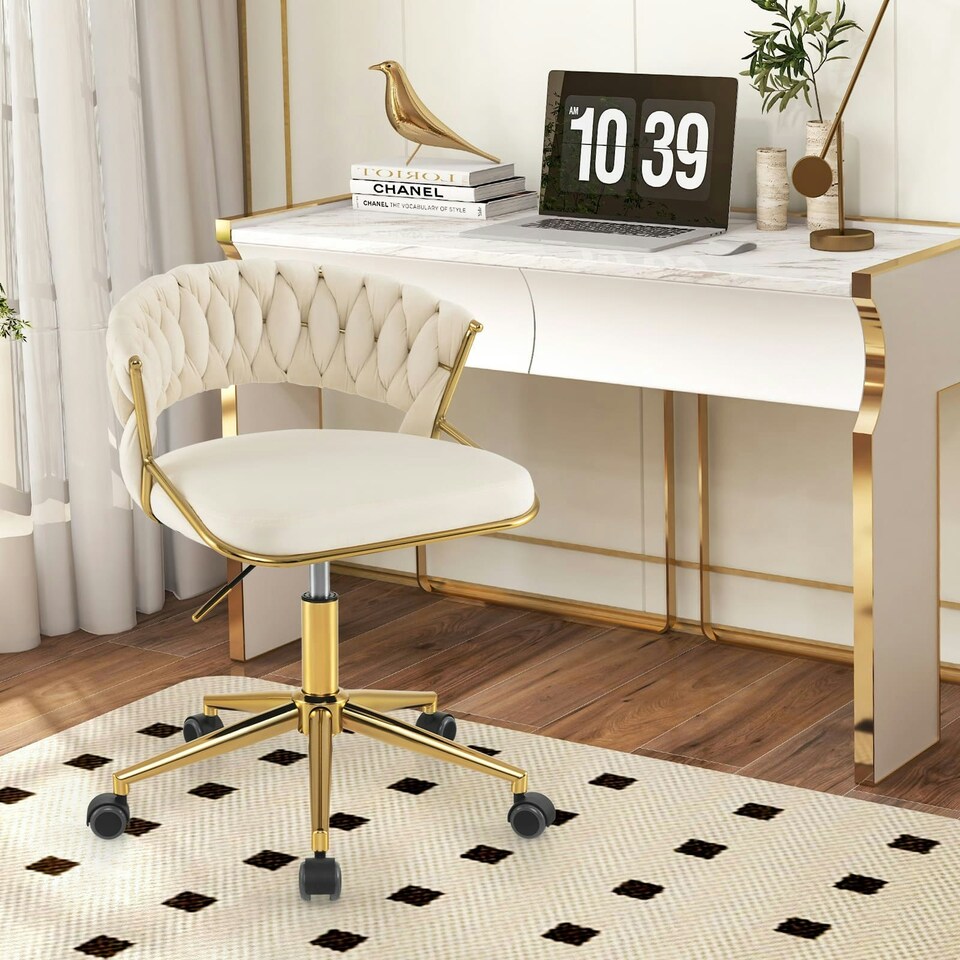 image 1 of COSTWAY 2Pcs Swivel Home Office Chair Adjustable Computer Chair White