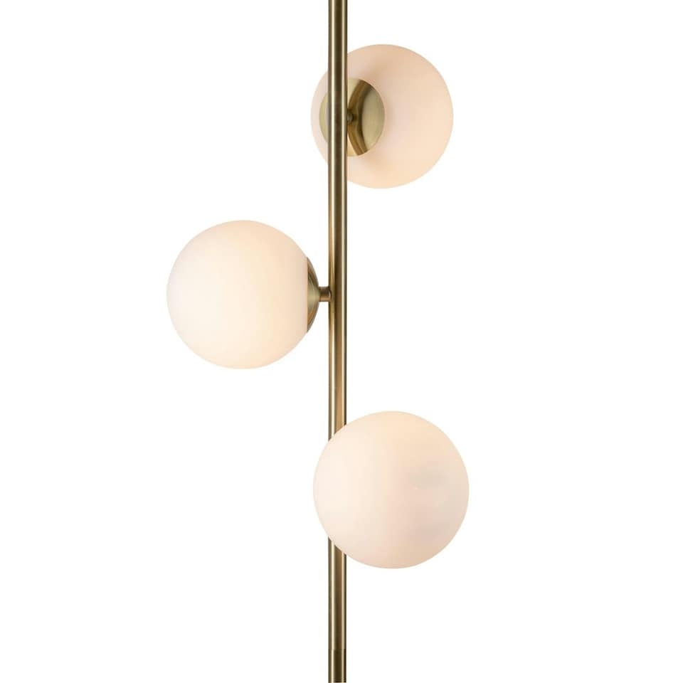 image 1 of First Choice Lighting Pair of Satin Brass Floor Lamps with Opal Globe Shades Bronze