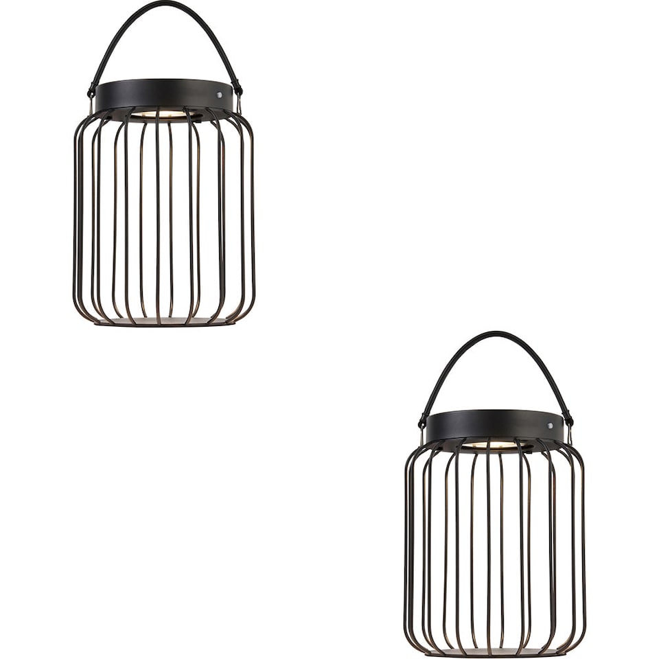 image 1 of 2 PACK Metal Caged Solar Powered Table Lamp - Dusk Dawn Sensor - IP44 Outdoor Hanging Table Light