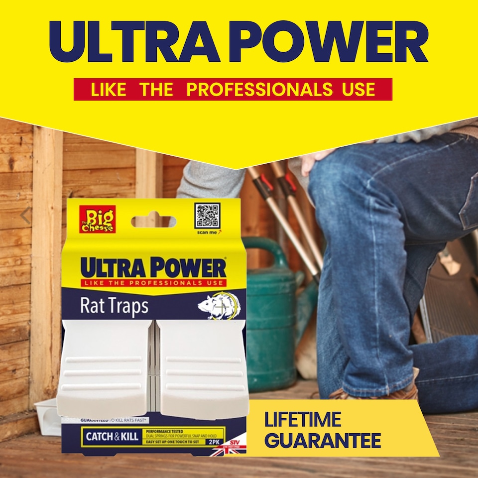 image 1 of Ultra Power Rat Twin Snap Traps Pack of 2 Pre Baited Ready to Use Rodent Control Indoor Outdoor Home Garage Pest Control Trap System