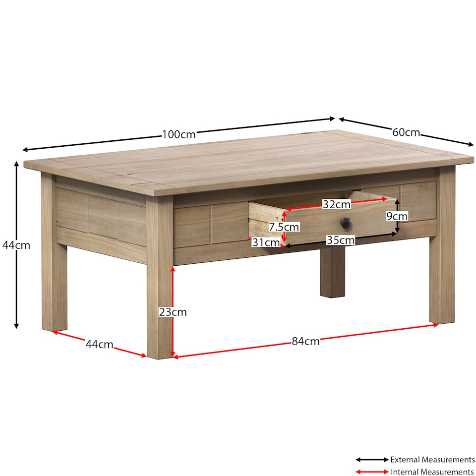 image 1 of Vida Designs Panama 1 Drawer Storage Coffee Table, Solid Pine Wood