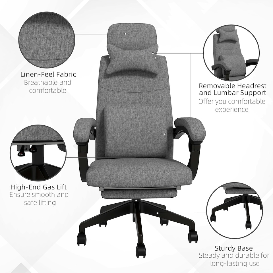 image 1 of Vinsetto Home Office Chair Reclining Computer Chair w/ Lumbar Support Dark Grey