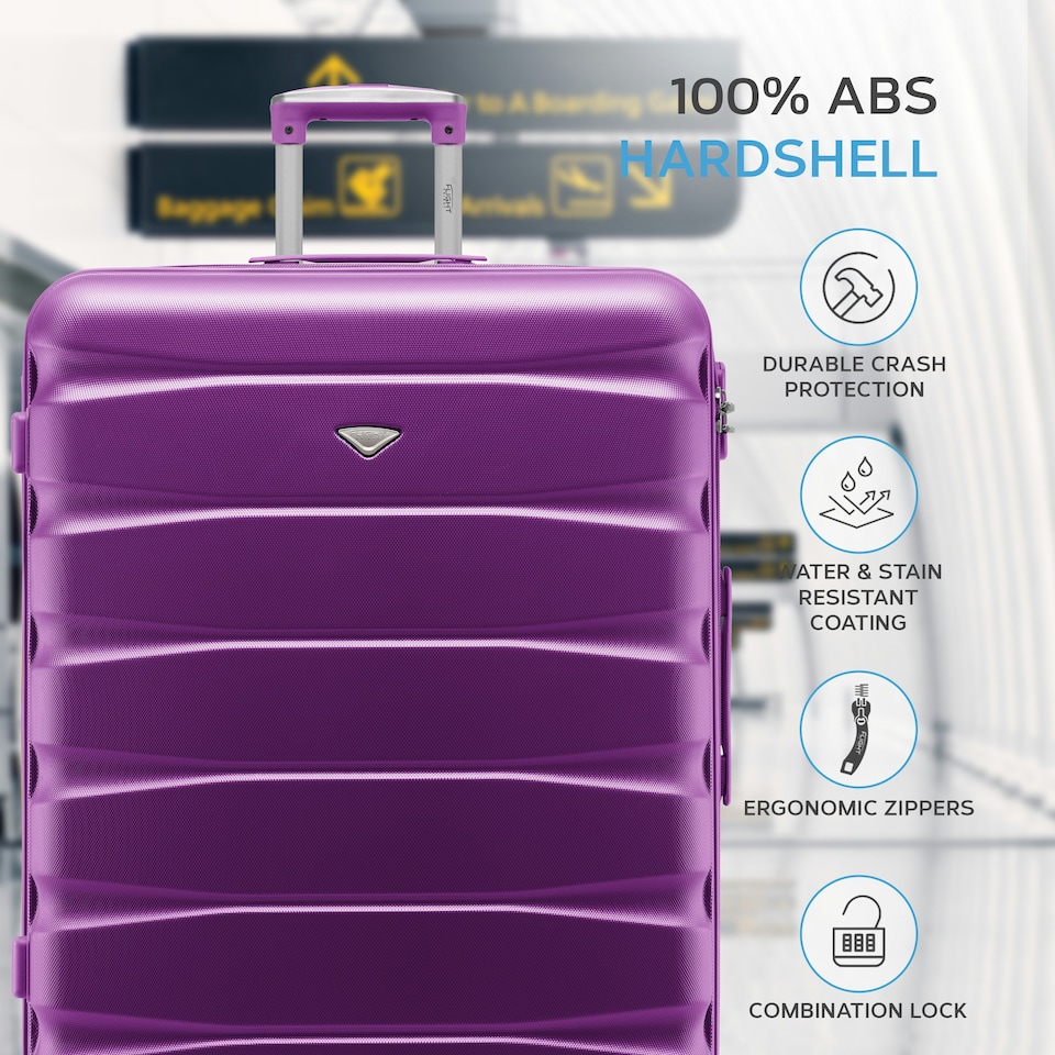 image 1 of Flight Knight 29" Extra Large Suitcase – 20kg Capacity Hard Shell Check-In Luggage with 4 Wheels 100+ Airlines Approved: Ryanair, EasyJet, Jet2, Wizz Air, BA | Purple | Purple | Large