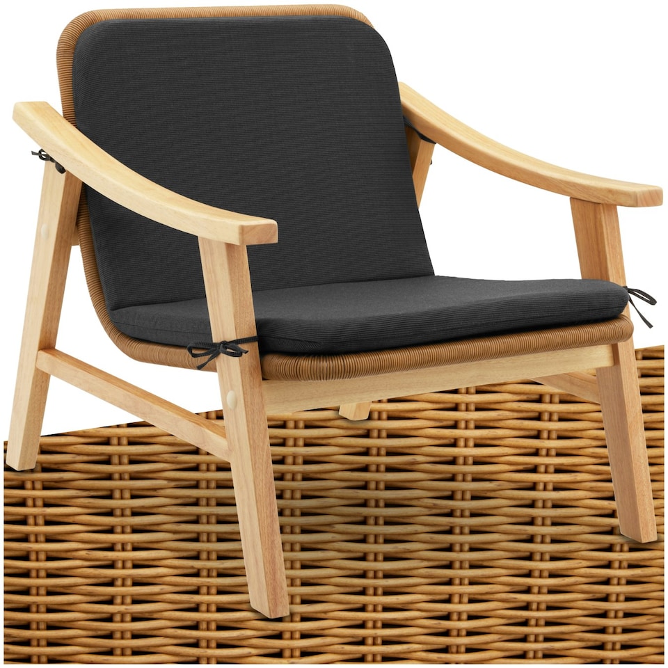 image 1 of Garden Chair Treviso - polyrattan with varnished wooden frame, thick cushion Brown | Nature