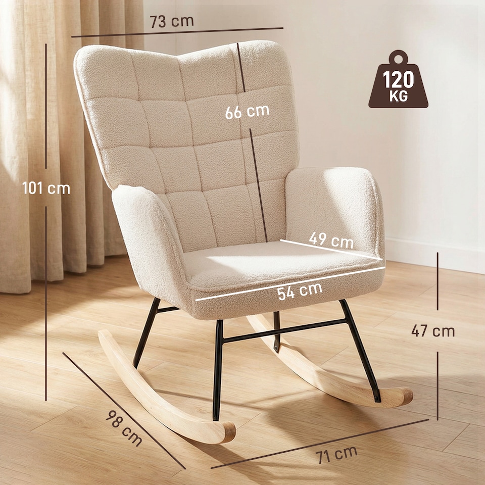 image 1 of HOMCOM Wingback Upholstered Rocking Chair for Nursing w/ Steel Frame Beige