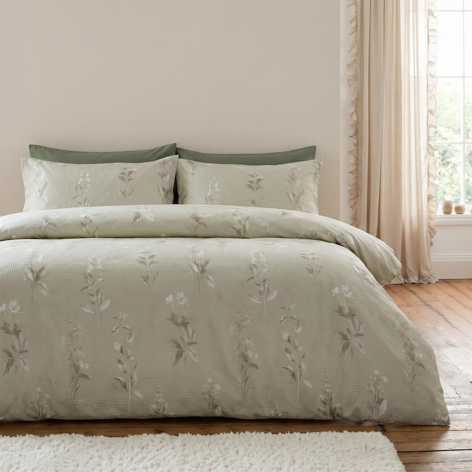image 1 of OHS Botanics Embossed Bedding Set Waffle Duvet Cover with Pillowcase