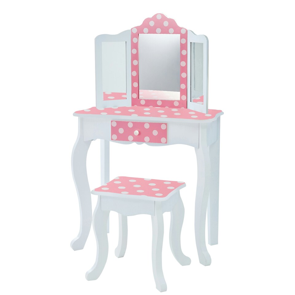 image 1 of Teamson Kids Gisele Polka Dot Vanity Set with Tri-Fold Mirror