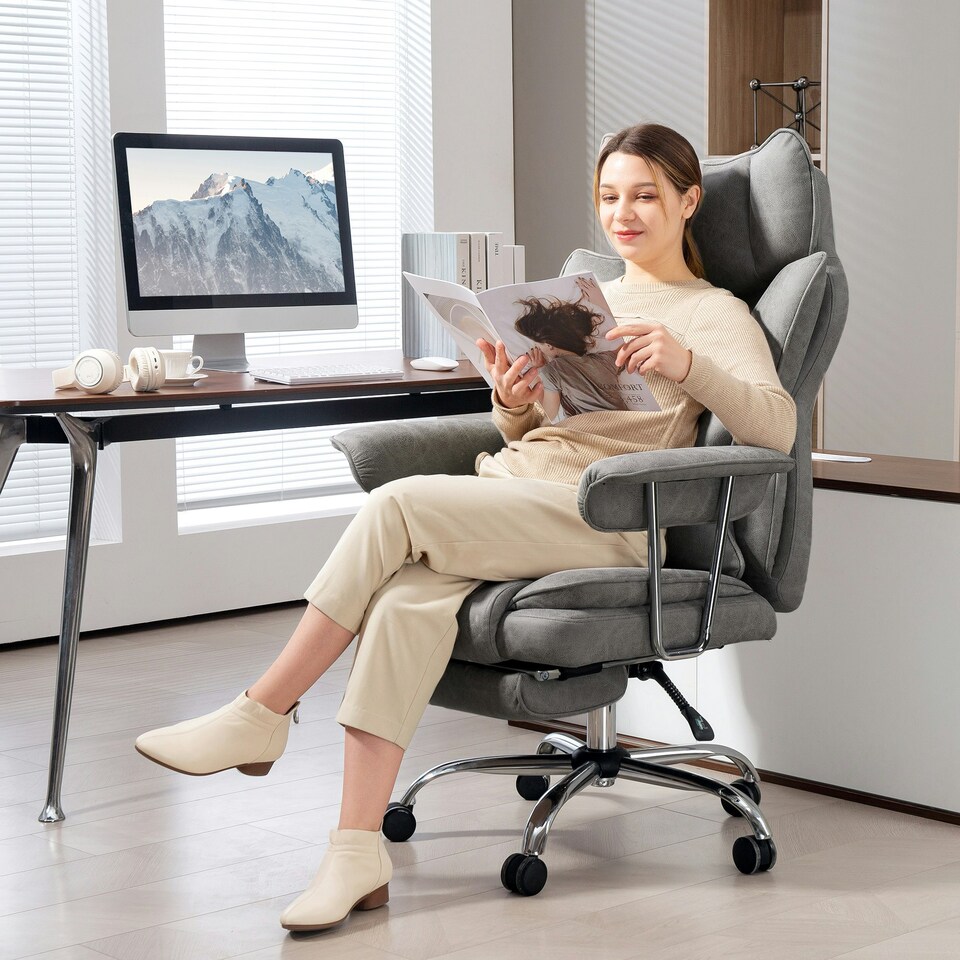 image 1 of HOMCOM Office Chair, High Back Leathaire Desk Chair for Home, Grey | Grey | One Size