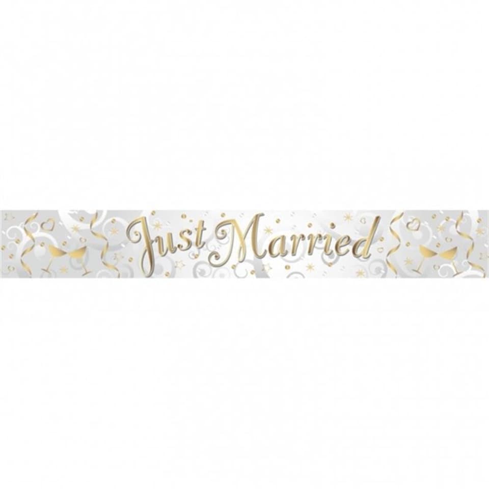 Amscan Holographic Just Married Banner - Silver/Gold - One Size