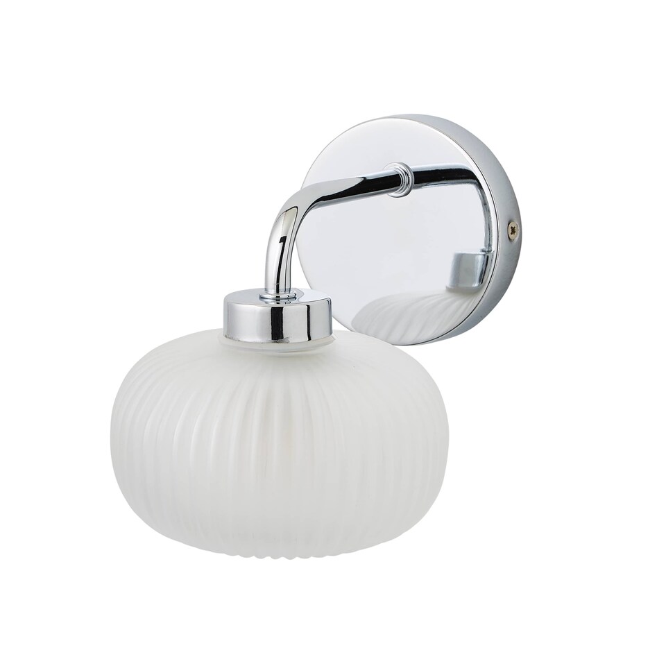 image 1 of ValueLights Amaia Chrome IP44 Frosted Ribbed Glass Wall Light | Chrome