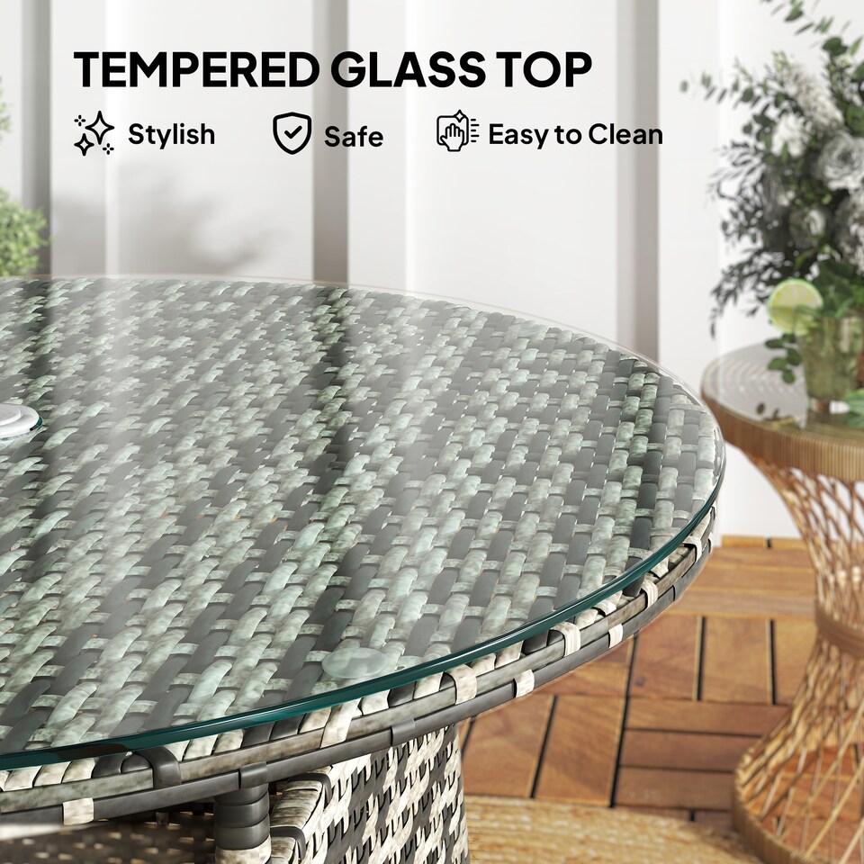 image 1 of Outsunny Patio Furniture Rattan Garden Table with Umbrella Hole, Grey