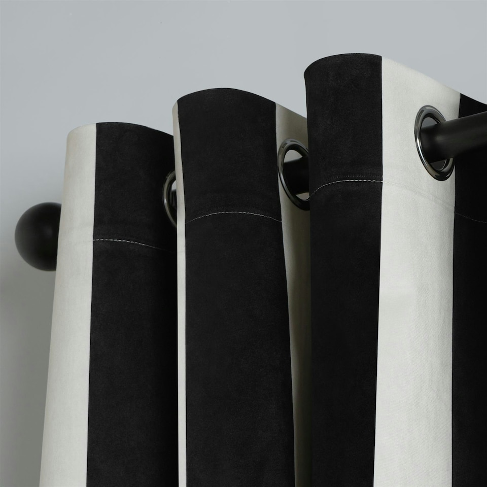 image 1 of OHS Stripe Print Thermal Blackout Eyelet Curtains, 90x90" - Black/White