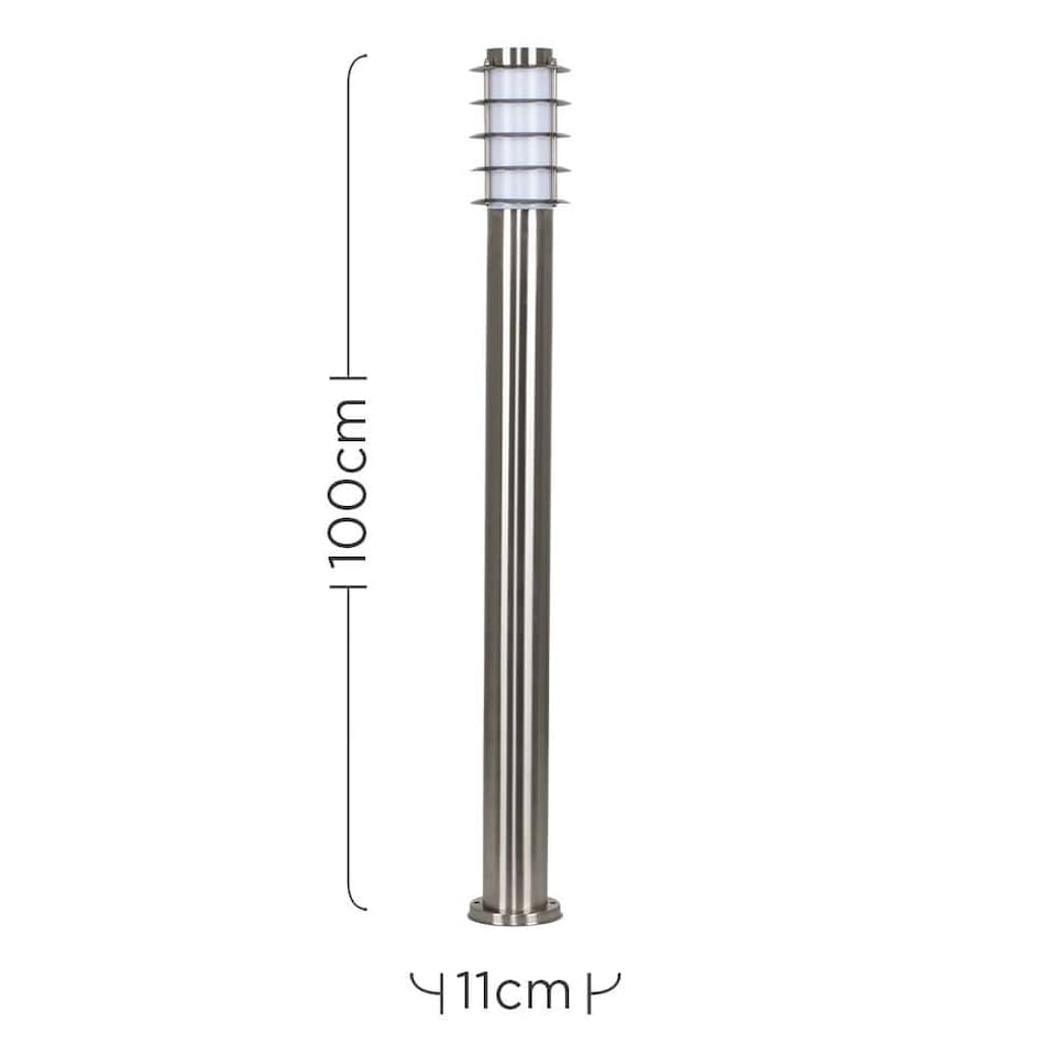 image 1 of ValueLights Wharf Outdoor Stainless Steel 1 Metre Bollard Lantern Light Post & Warm White LED Bulb | Chrome