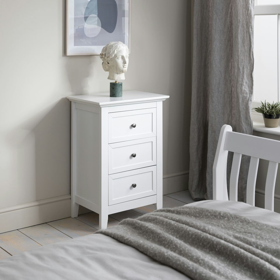 image 1 of Karlstad Side Table Chest 3 Drawer in Classic White White