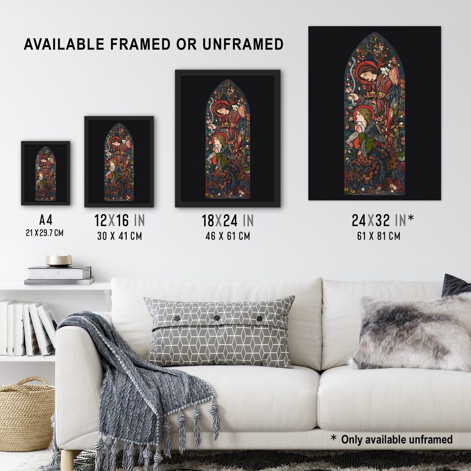 image 1 of The Annunciation Stained Glass Wall Art Print Edward Burne Jones 18x24"