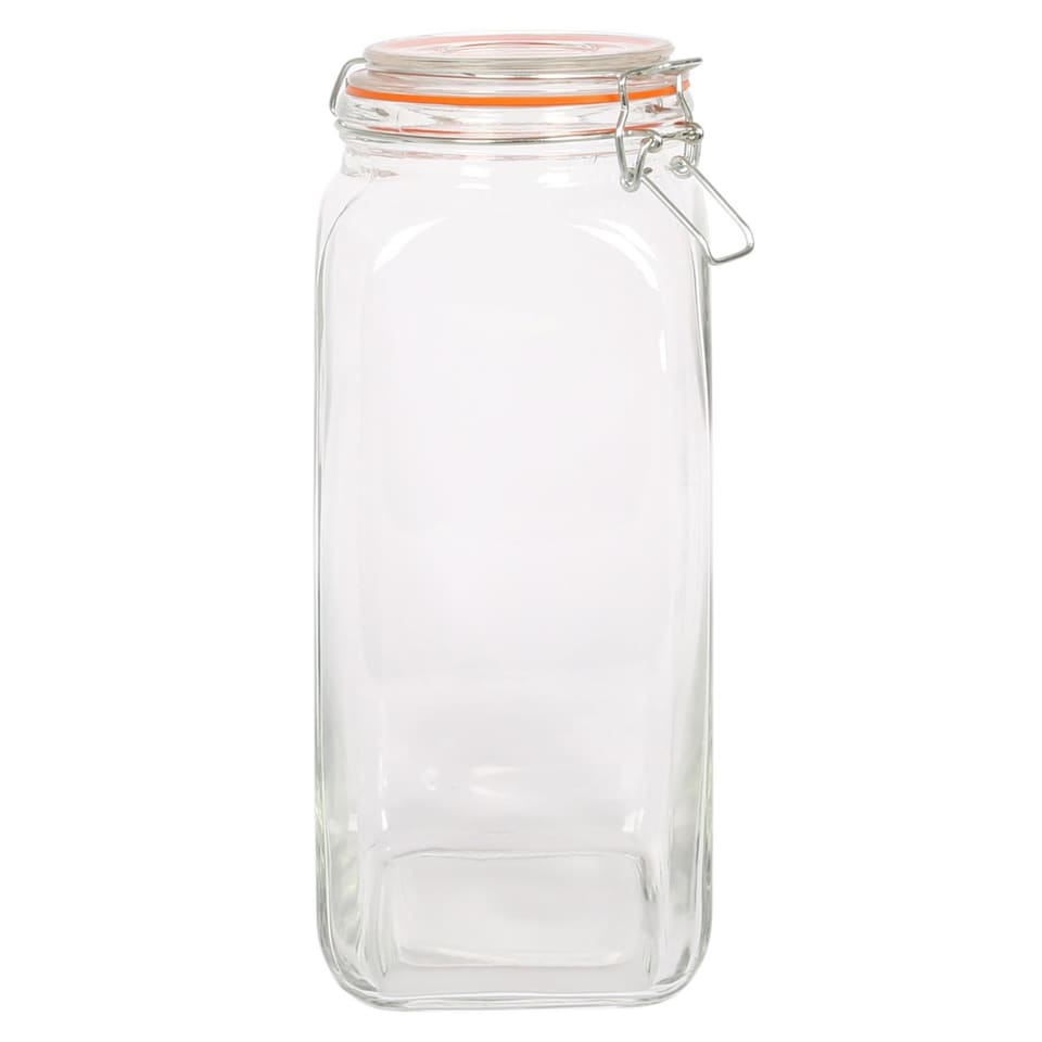 image 1 of Argon Tableware Square Glass Jar with Clip-Top Lid - 2L
