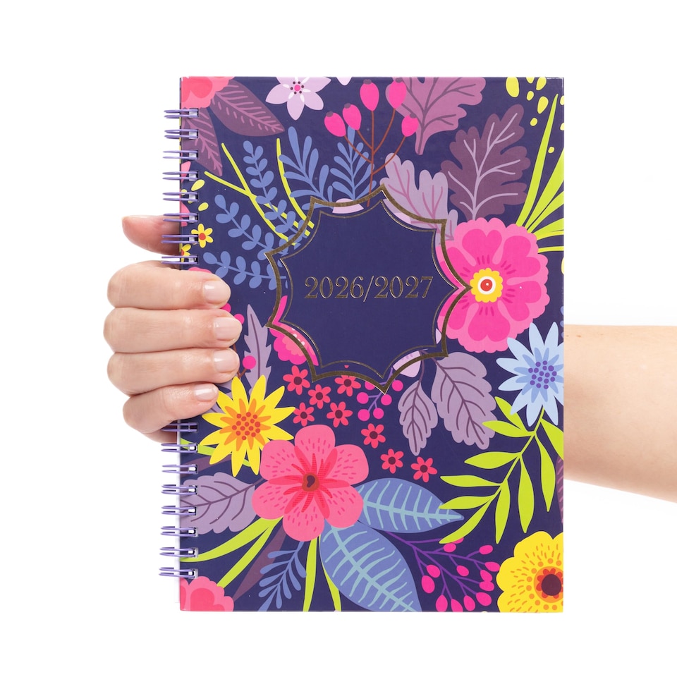 image 1 of 2026 - 2027 Academic Diary A5 Week to View - Spiral Bound Mid Year Planner Aug 2026 to Jul 2027 - Hardback | Blue | Flowers