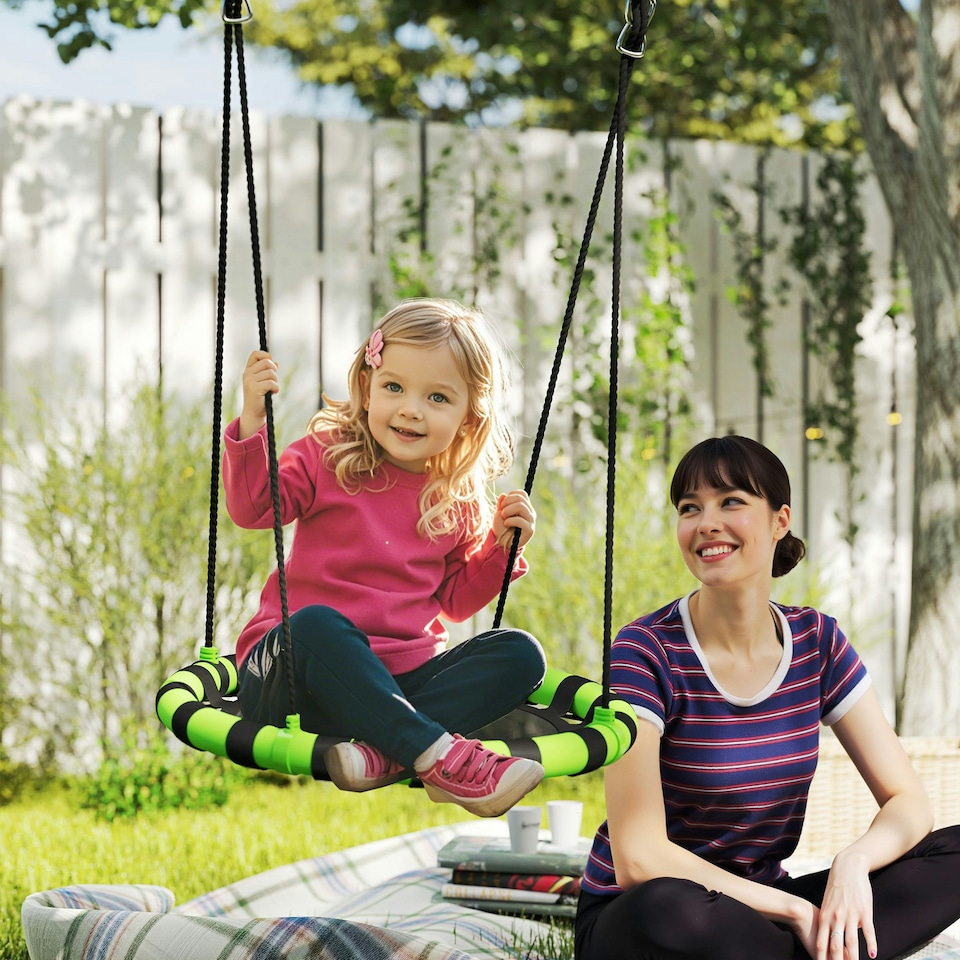 image 1 of AIYAPLAY Kid Nest Swing Seat, 60cm Diameter Round Saucer Swing Set, Black