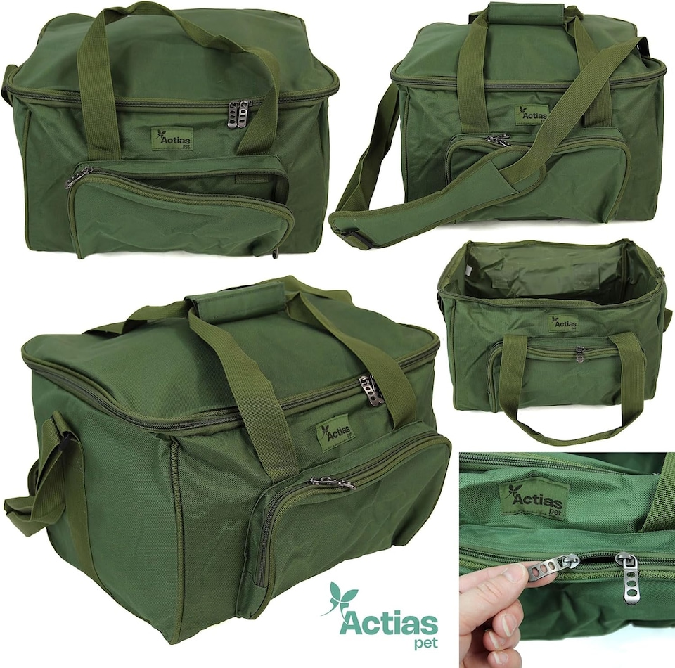 image 1 of Actiaspet Carp & Coarse Fishing Tackle Bag Green Carryall with Padded Shoulder Strap, External Pocket & Rubber Feet, 40cm x 30cm x 26cm
