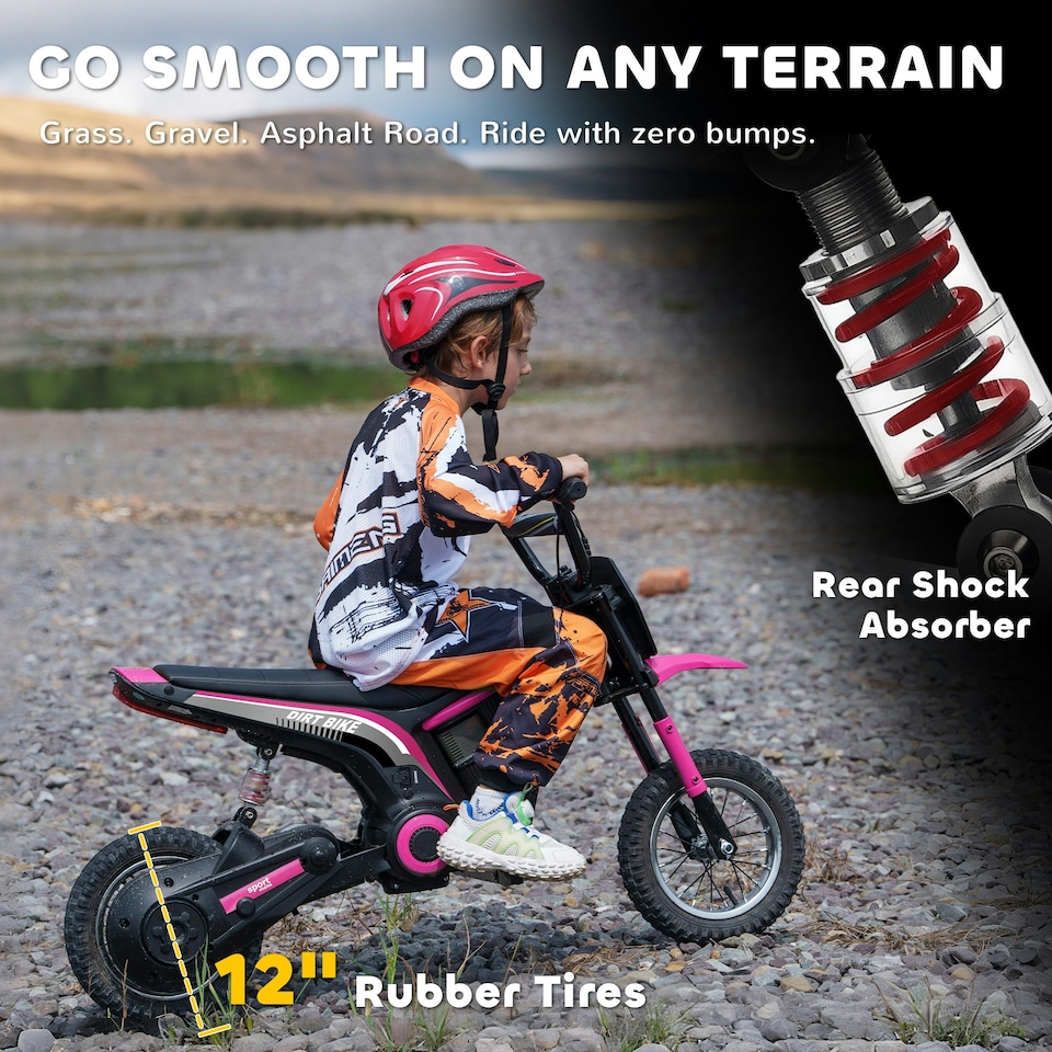 image 1 of HOMCOM 24V Kids Electric Motorbike with Twist Grip Throttle, Music, Horn - Pink