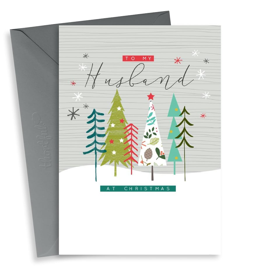 image 1 of Classic Christmas Card - Husband - Illustrated Trees