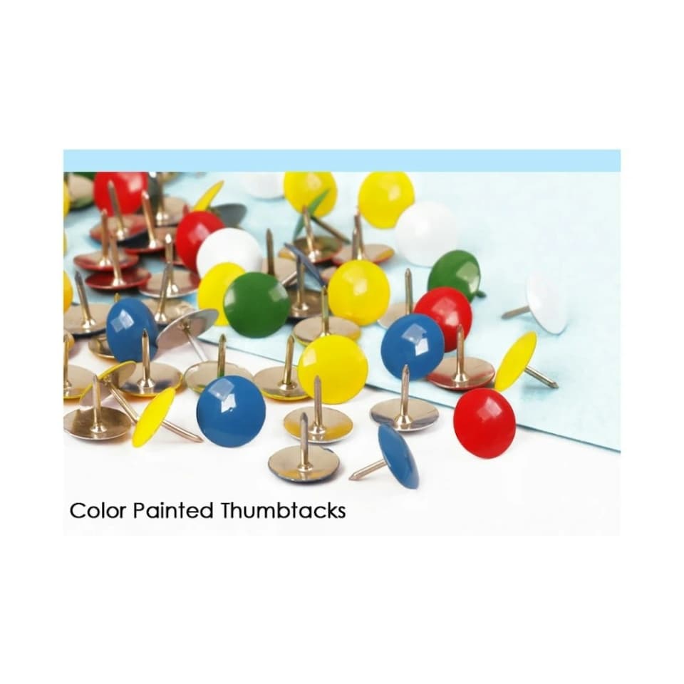 image 1 of Pack of 100 Assorted Colour Thumb Tacks - Push Pins 11mm