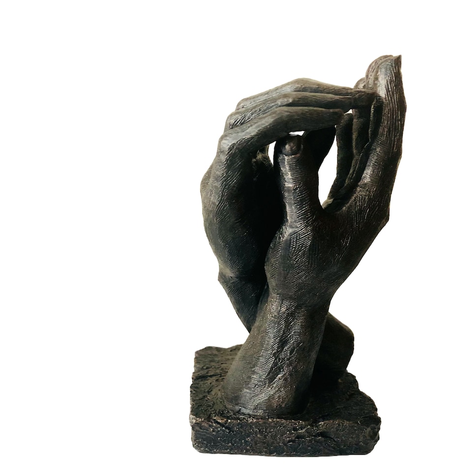 image 1 of Hand in Hand Sculpture in Bronze Colour A Symbol of Enduring Love & Connection Wedding Present Anniversary Romantic Gift  inspired by Rodin's The Secret