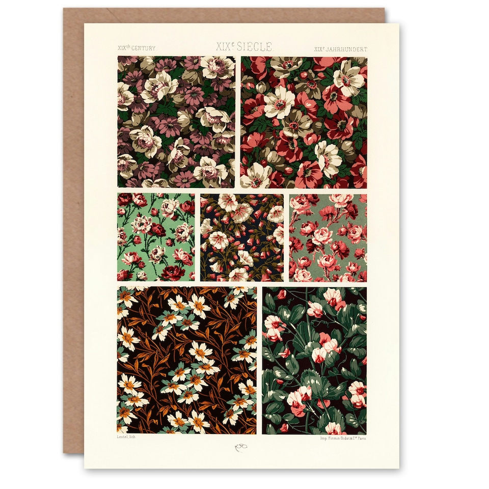 image 1 of Albert Racine Art Card Pink Green Floral Patterns