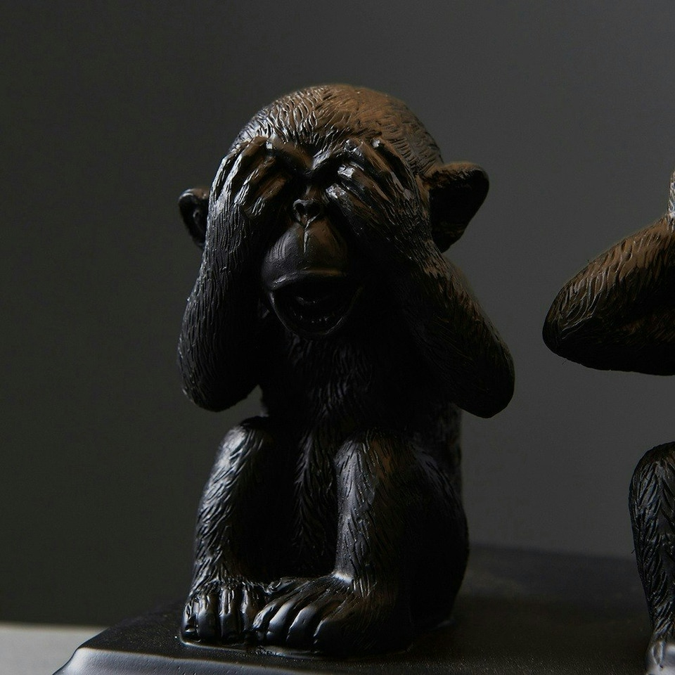 image 1 of ValueLights Pair Of Monkey Animal Quirky Modern Black Table Lamps With Grey Shades