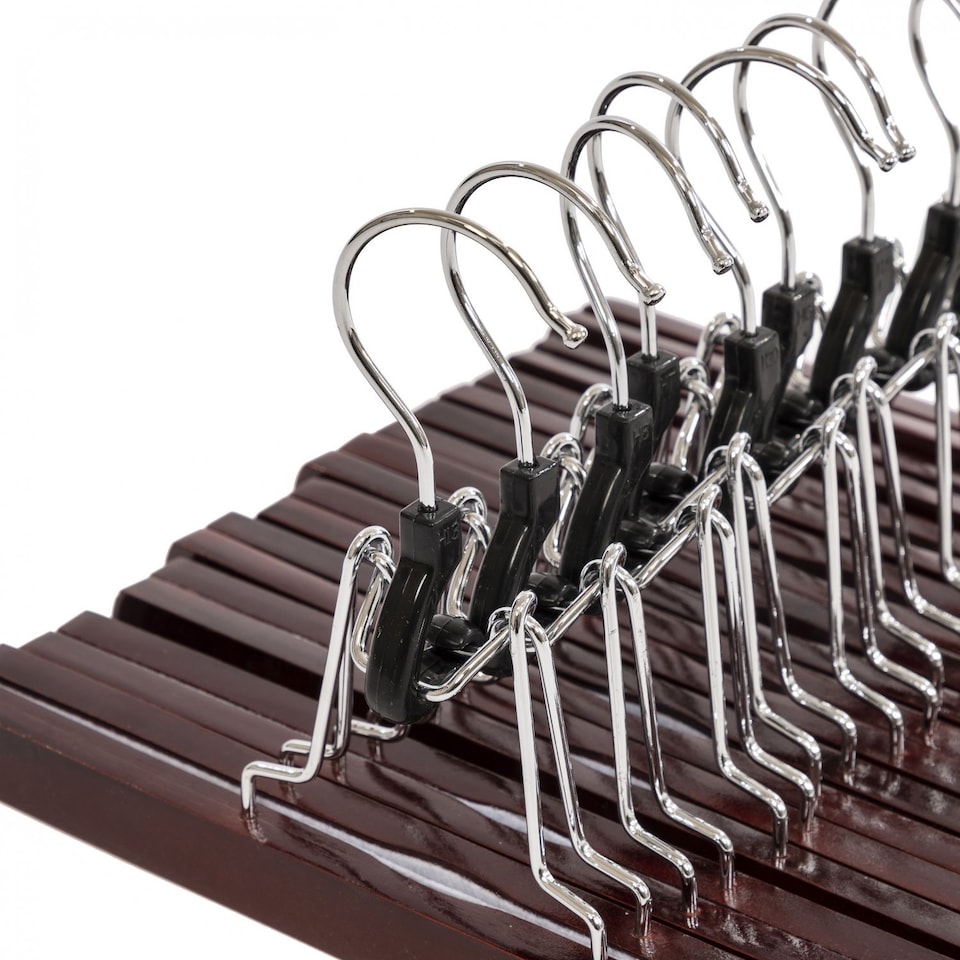 image 1 of Pack of 10 Brown Wooden Non-Slip Clothes Garment Coat Skirt Trouser Hangers