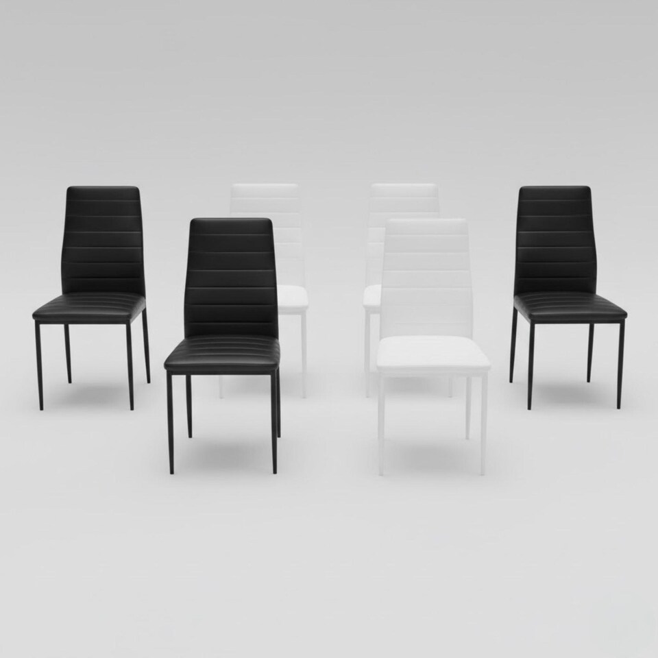 image 1 of Dining Table and Chairs Set Modern Table and 6 Mix Chairs Faux Leather Dining Room Furniture