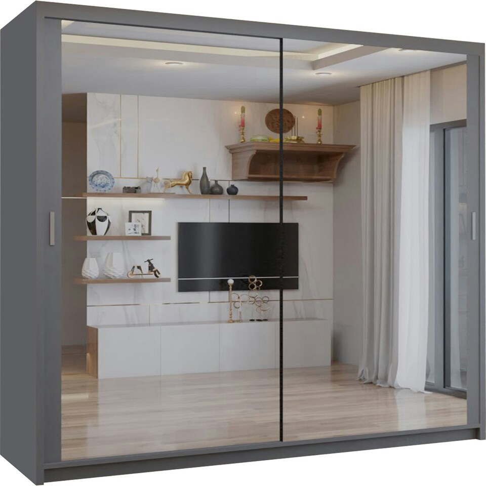 image 1 of Sliding wardrobes 4U Modern Full Mirror Sliding Door Wardrobe Multi Size & Color Options - 100cm Grey | 100cm