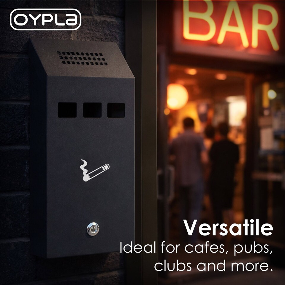 image 1 of Slim Wall Mounted Outdoor Pub Ashtray Ash Tray Cigarette Steel Bin