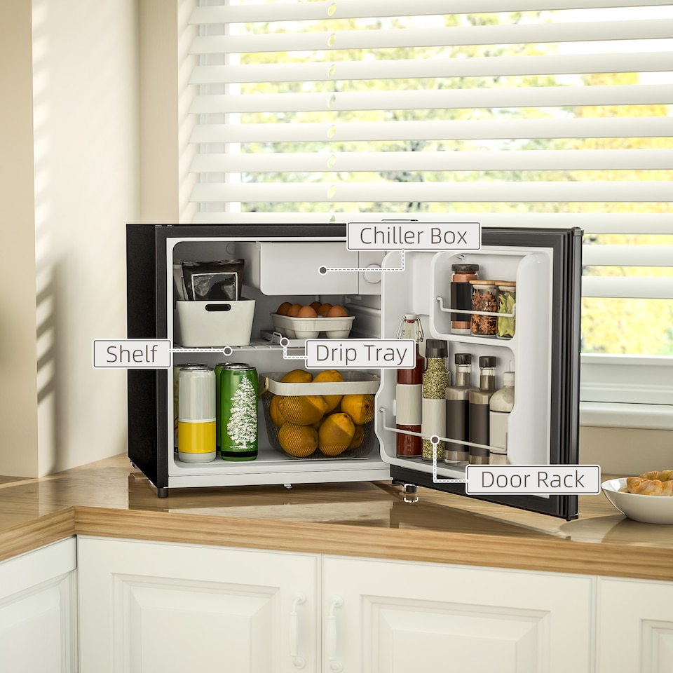 image 1 of HOMCOM 46L Counter Top Fridge Mini Fridge with Lock Chiller Box Black