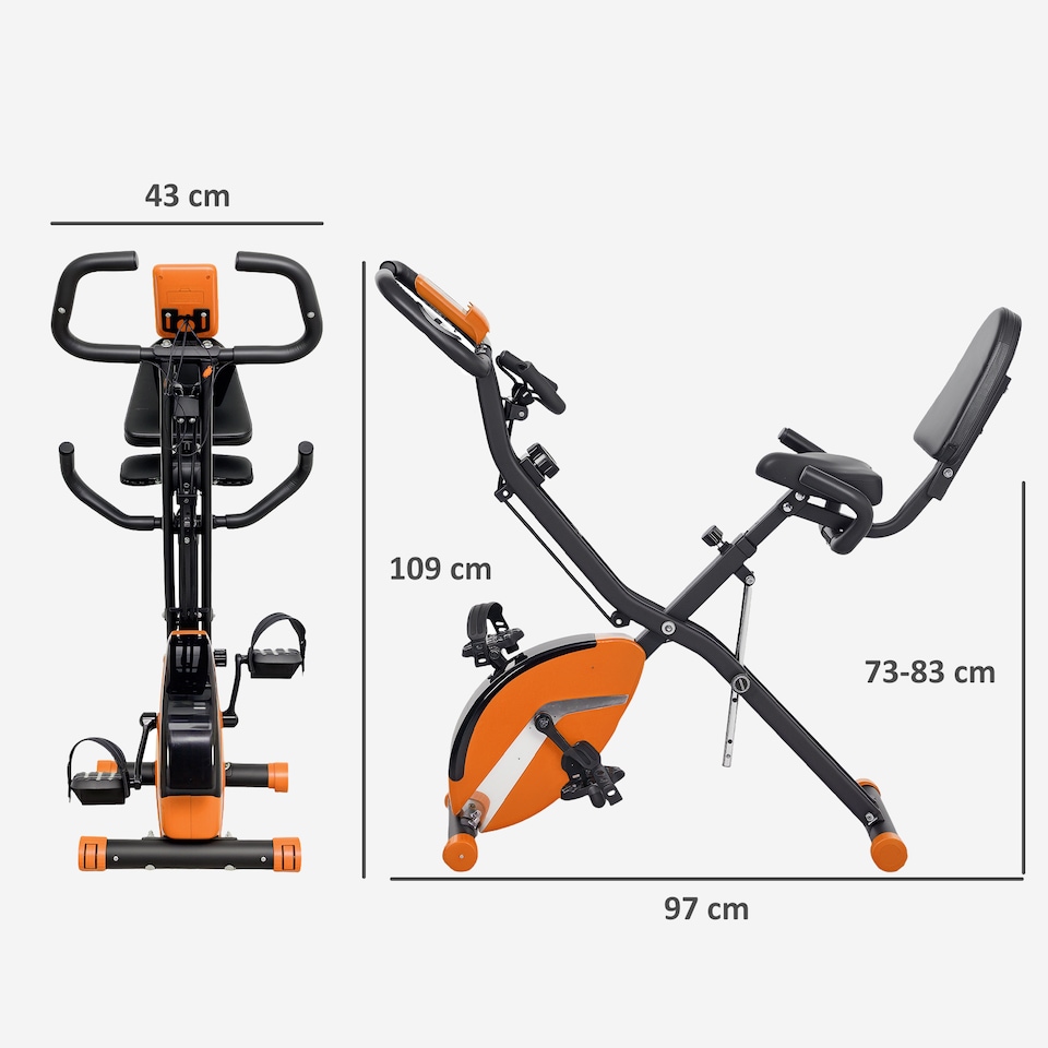 image 1 of SPORTNOW Folding Exercise Bike with Arm Bands and Hand Pulse Sensor, Orange