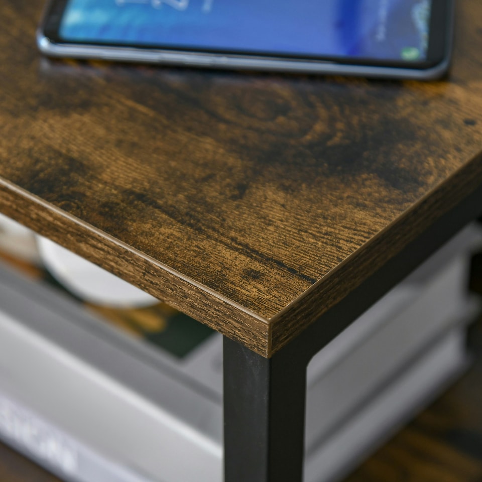 image 1 of HOMCOM End Table Bedside Desk Slim Storage Cabinet with Shelf Brown