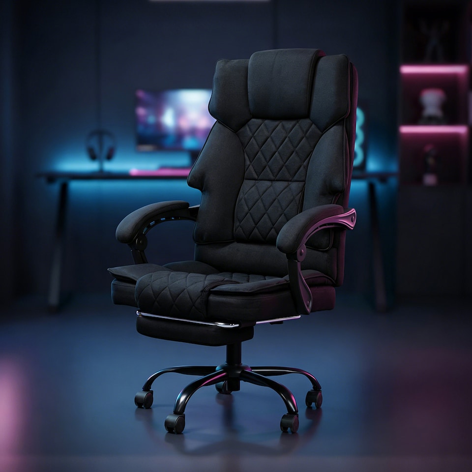 image 1 of Levede Office Chair with Footrest Linen Fabric High Back Swivel Reclining