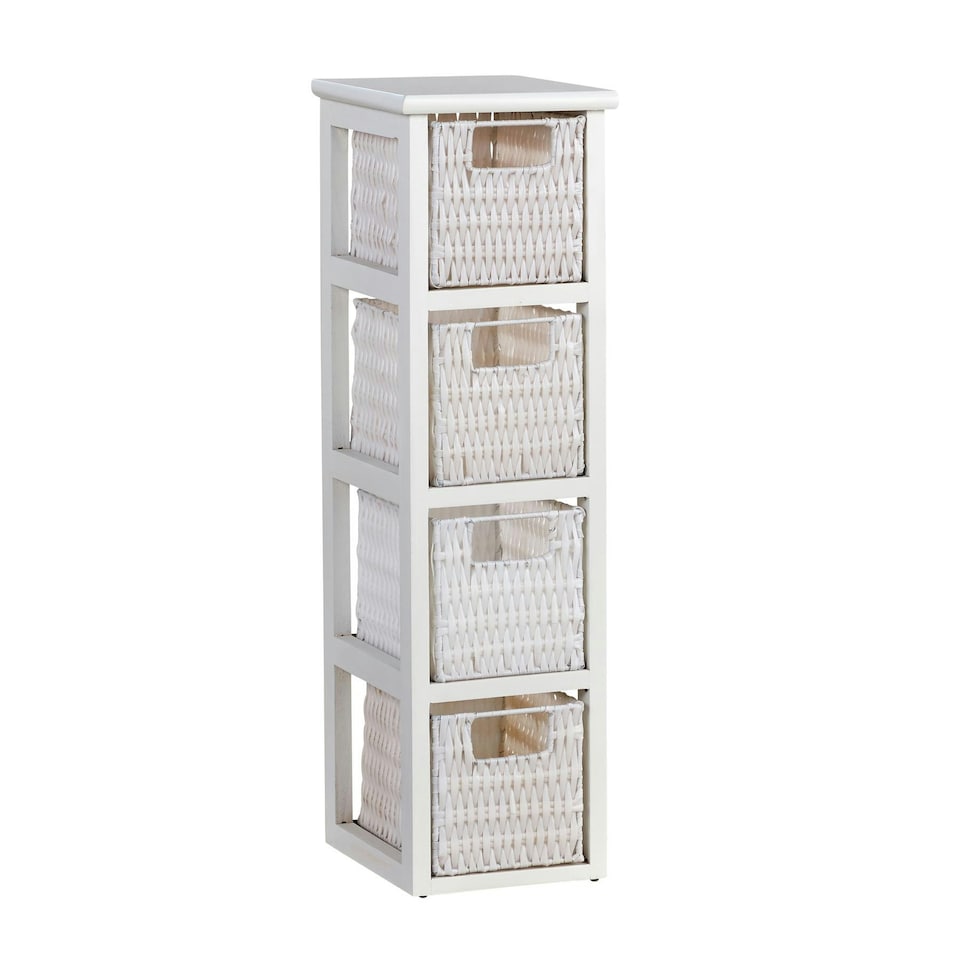 image 1 of White Chest 4 Rattan Storage Drawers Bathroom Home Organiser Fully Assembled White