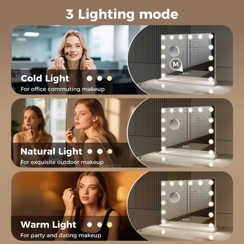 image 1 of Emitto LED Hollywood Makeup Mirror Vanity Light Mirror 14 Dimmable LED Bulbs