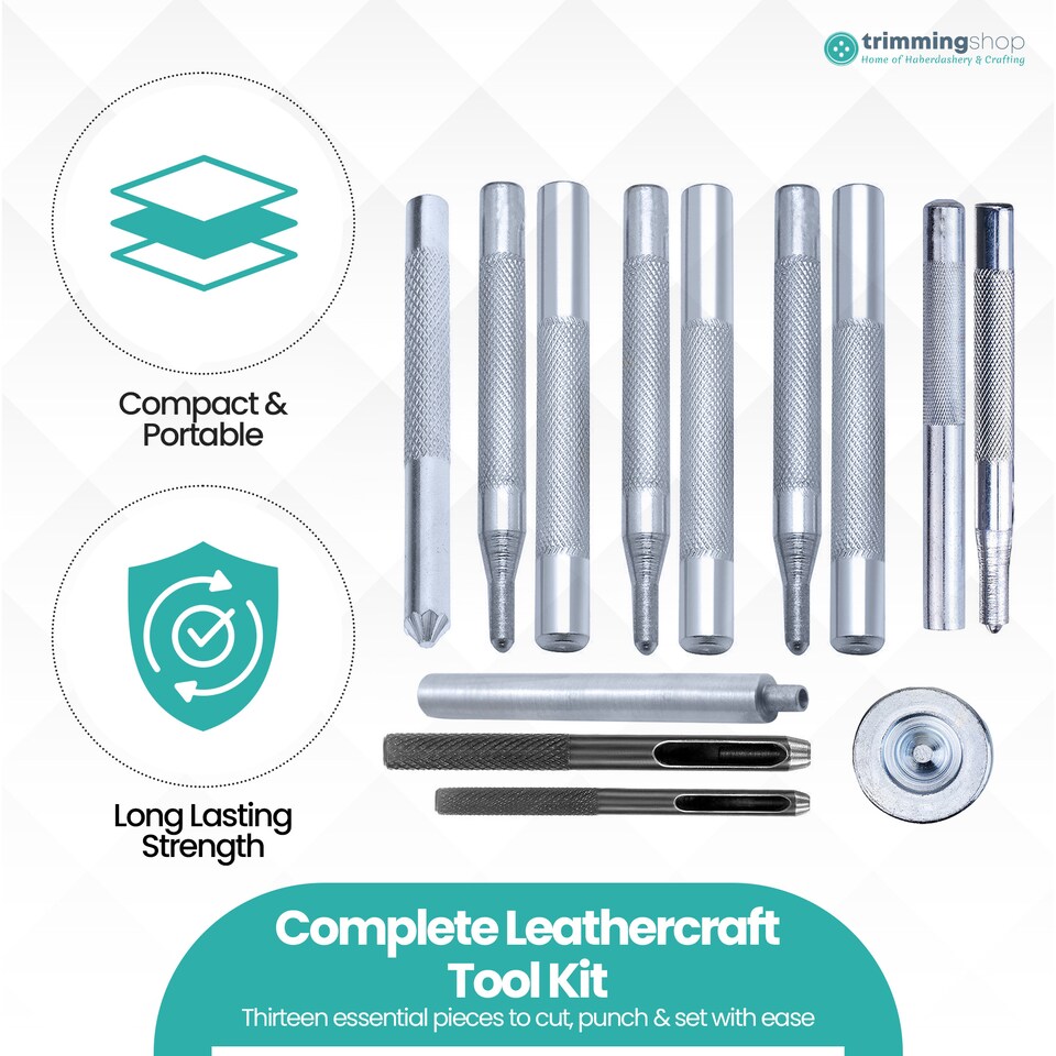 image 1 of 13pcs Leather Craft Accessories Tool Kit Hole Punch & Rivet Setter Set
