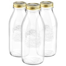 Bormioli Rocco Quattro Stagioni Glass Bottles with Screw Top Lid - 1L - Pack of 3 Clear | One Size