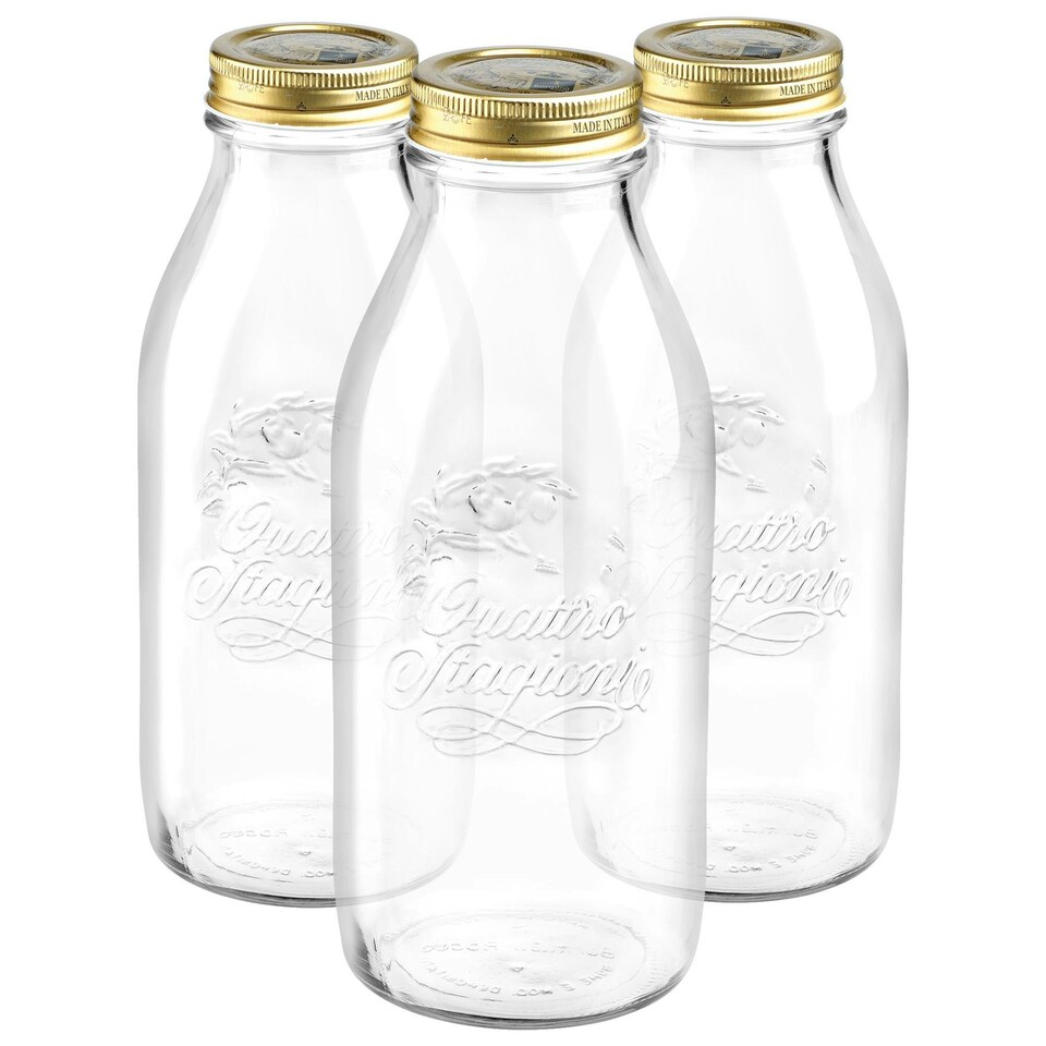 image 1 of Bormioli Rocco Quattro Stagioni Glass Bottles with Screw Top Lid - 1L - Pack of 3 Clear | One Size