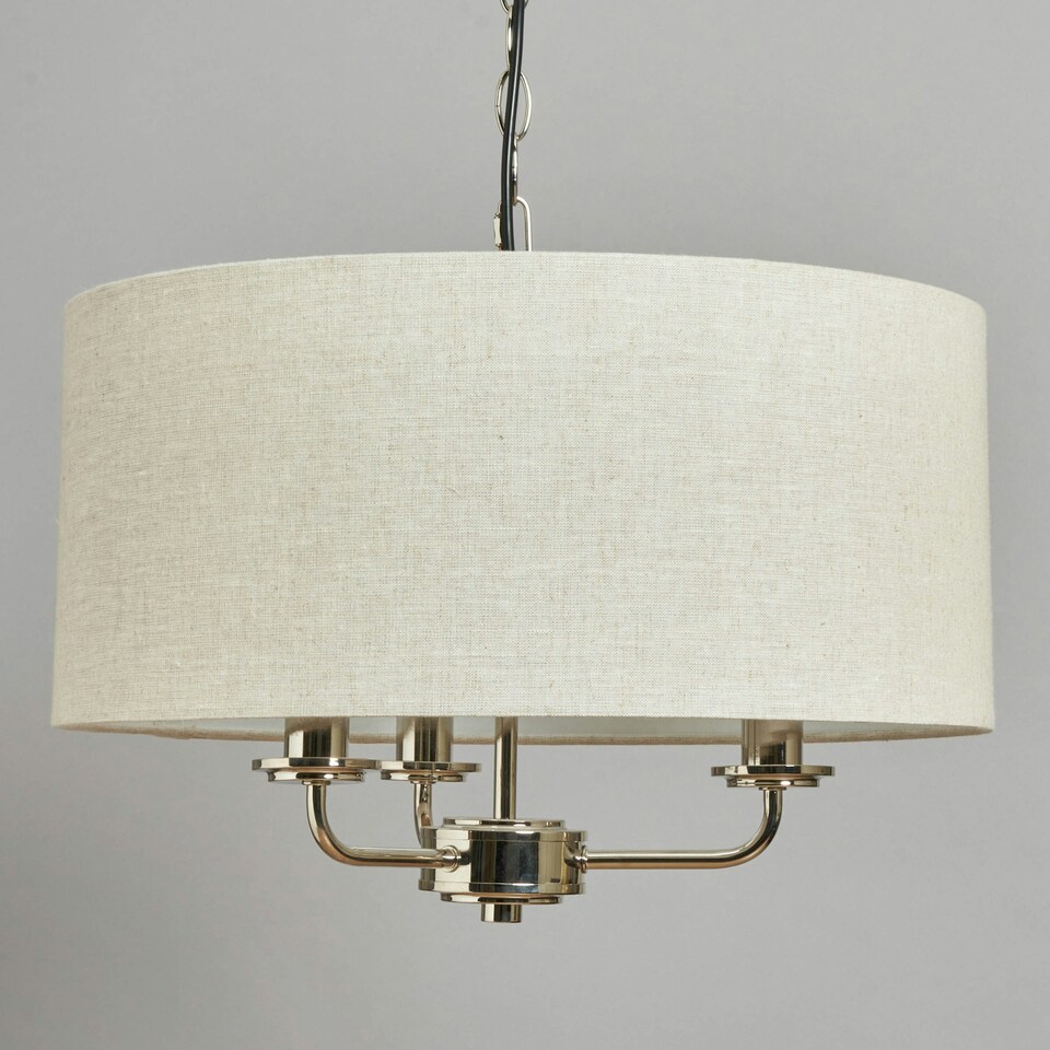image 1 of BHS Henry 3 Light Ceiling Pendant with Grey Shade, Nickel
