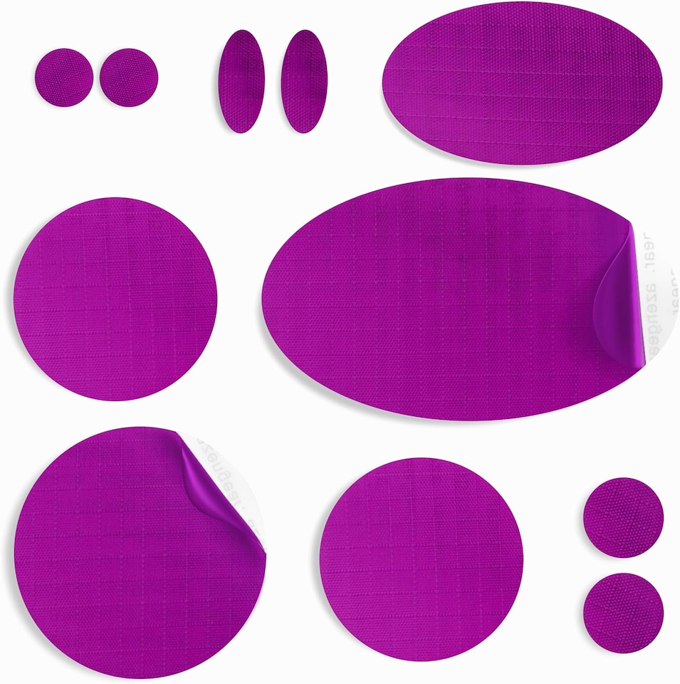 image 1 of aZengear Repair Patches for Jackets, Tent, Gear - Waterproof, Self-Adhesive, Tear-Cold-Heat-Resistant (11 Pieces, Dark Purple)